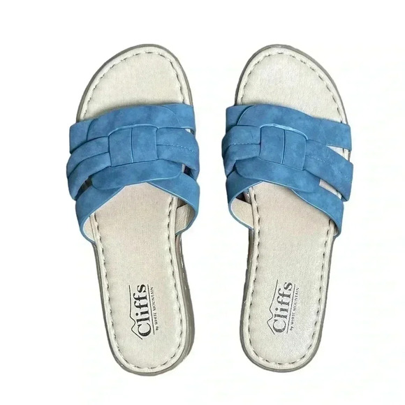 CLIFFS By White Mountain Womens Squarely Sandel Size 6.5 Comfort Slip On Blue - Picture 1 of 6